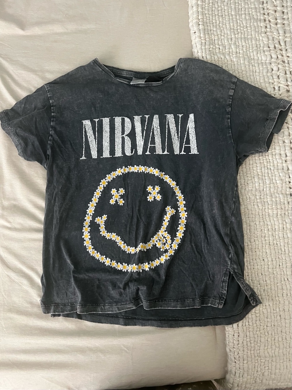 Nirvana Kids Black wash Graphic Tee with Daisy Smile